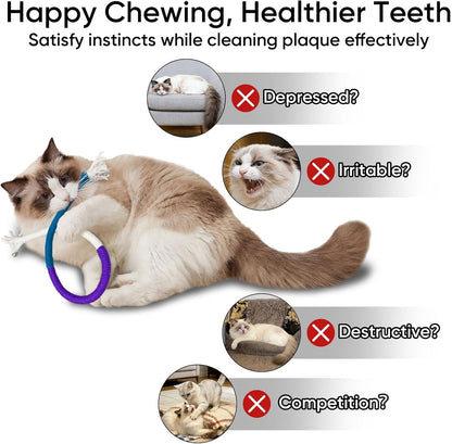 4 Pack Interactive Cat Chew Rope Toys - Durable Hand-Woven Cotton Teaser Sticks with Jingle Bells - Safe Teeth Cleaning & Teething Toys for Indoor Cats, Kittens, and Aggressive Chewers