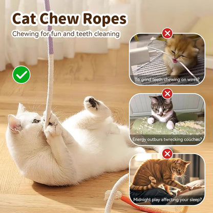 Cat Toys for Indoor Cats, Chew Ropes 3Pcs & Silvervine Stick 1Pcs with Gall Fruit, Refillable Catnip, Interactive Kitten Toys & Teething Toys, Safe Teeth Cleaning for All Breeds (19.5 Inches)