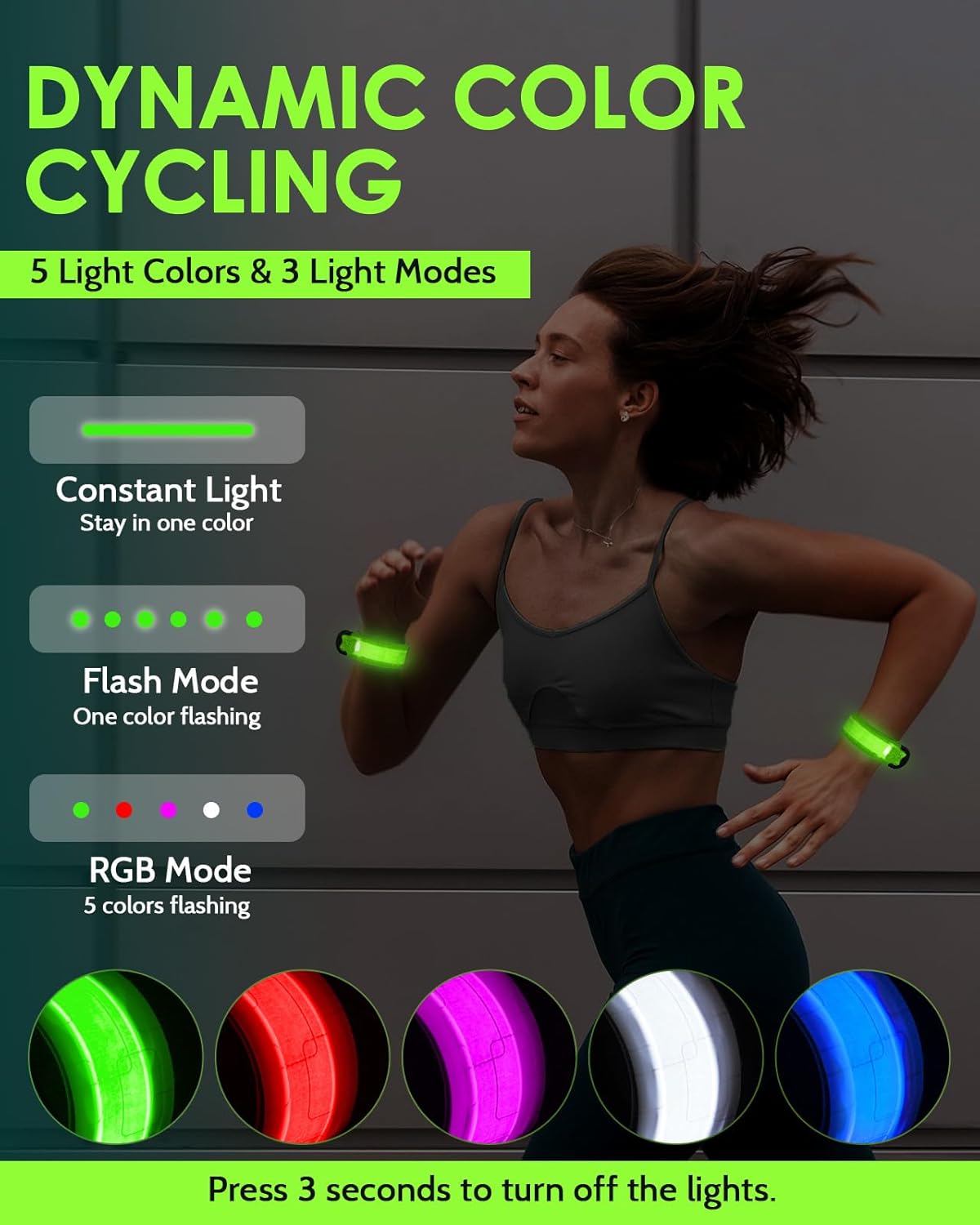 Fitense Rechargeable LED Armband 2-Pack, High Visibility Running Gear for Night Safety, 5 Colors & 3 Modes Light Up Wristbands for Night Walking, Cycling, Running Gift for Women Men Kids，White