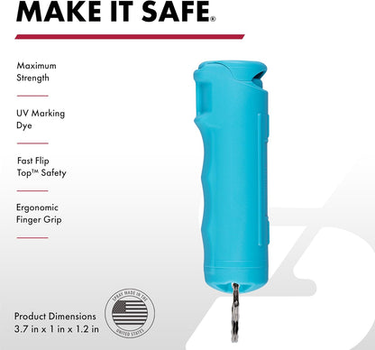 SABRE Pepper Spray with Fast Flip Top Safety & Snap‑Clip Keychain for Self Defense - Maximum Police Strength OC with UV Marking Dye, Finger Grip, 10‑Sec. Spray, 14-ft Range, Made in USA, 0.54 fl oz