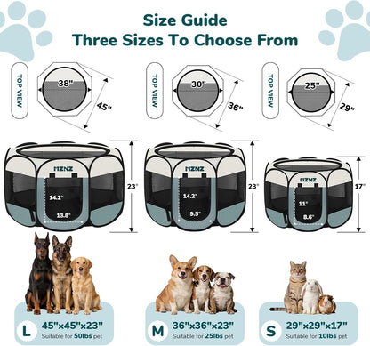 Dog Cat Playpen, Portable Small Animal Playpen Crate Indoor for Dogs Cats Rabbits, Foldable Guinea Pigs Bunny Cage Enclosure for Outdoor, Pop Up Dogs Cats Tent Kennel with Carrying Case, Grey