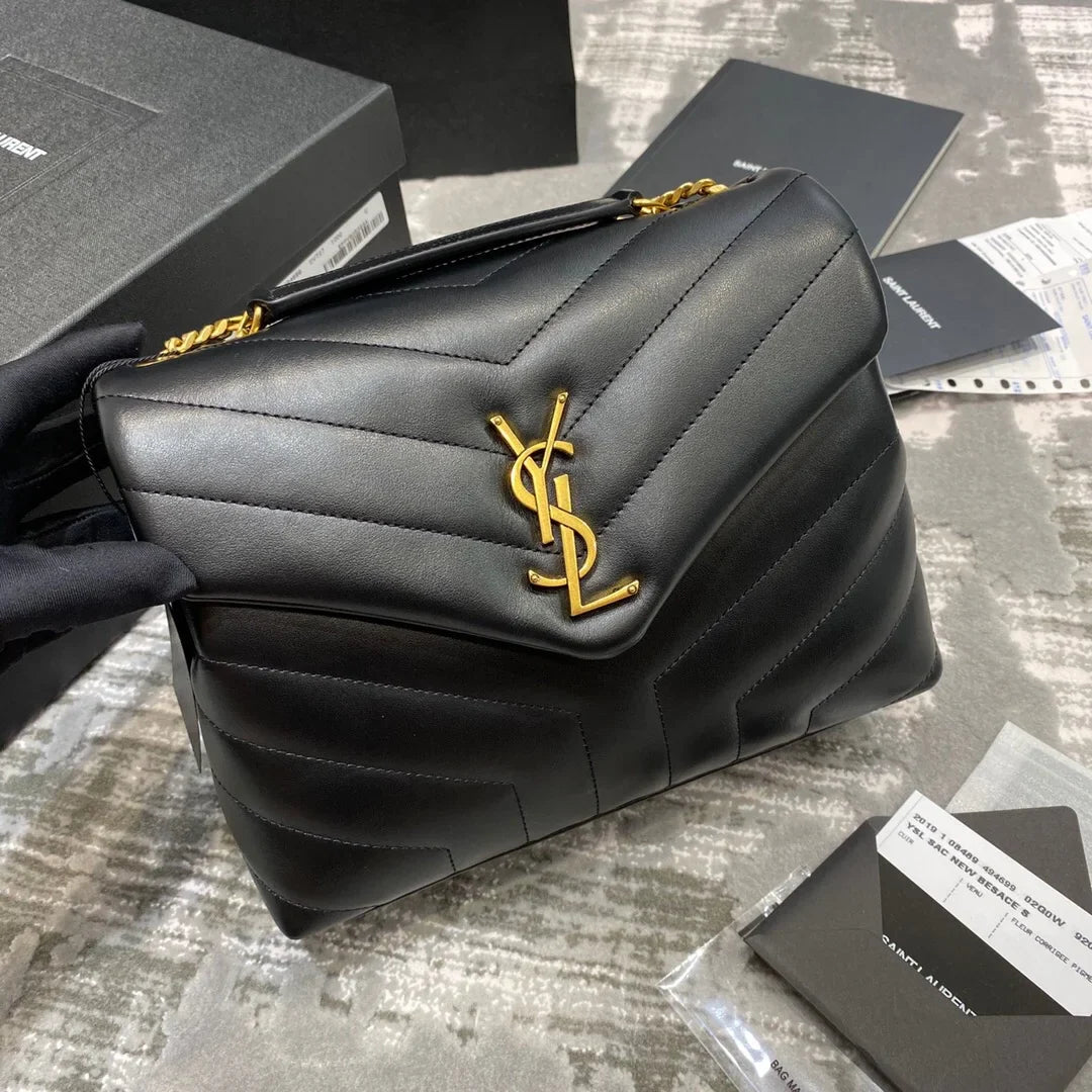 YSL Loulou Small in Matelass茅 鈥淵鈥� Leather Bag Golden Hardware