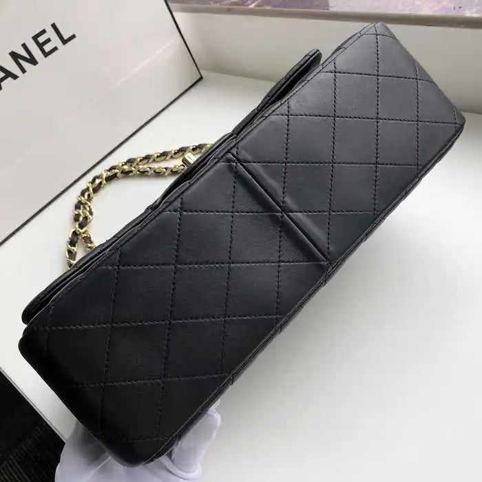 Chanel Classic Double Flap 30 Shoulder Bag Black Golden Hardware