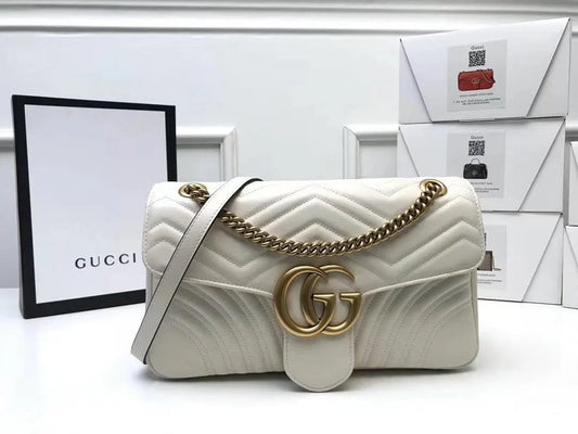 Gucci GG Marmont Matelass茅 Shoulder Bag White
