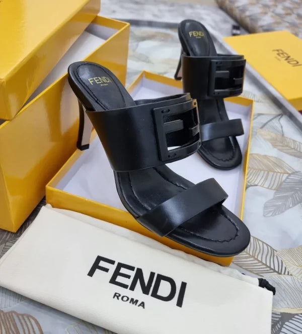 Fendi Leather Baguette Slide Sandals