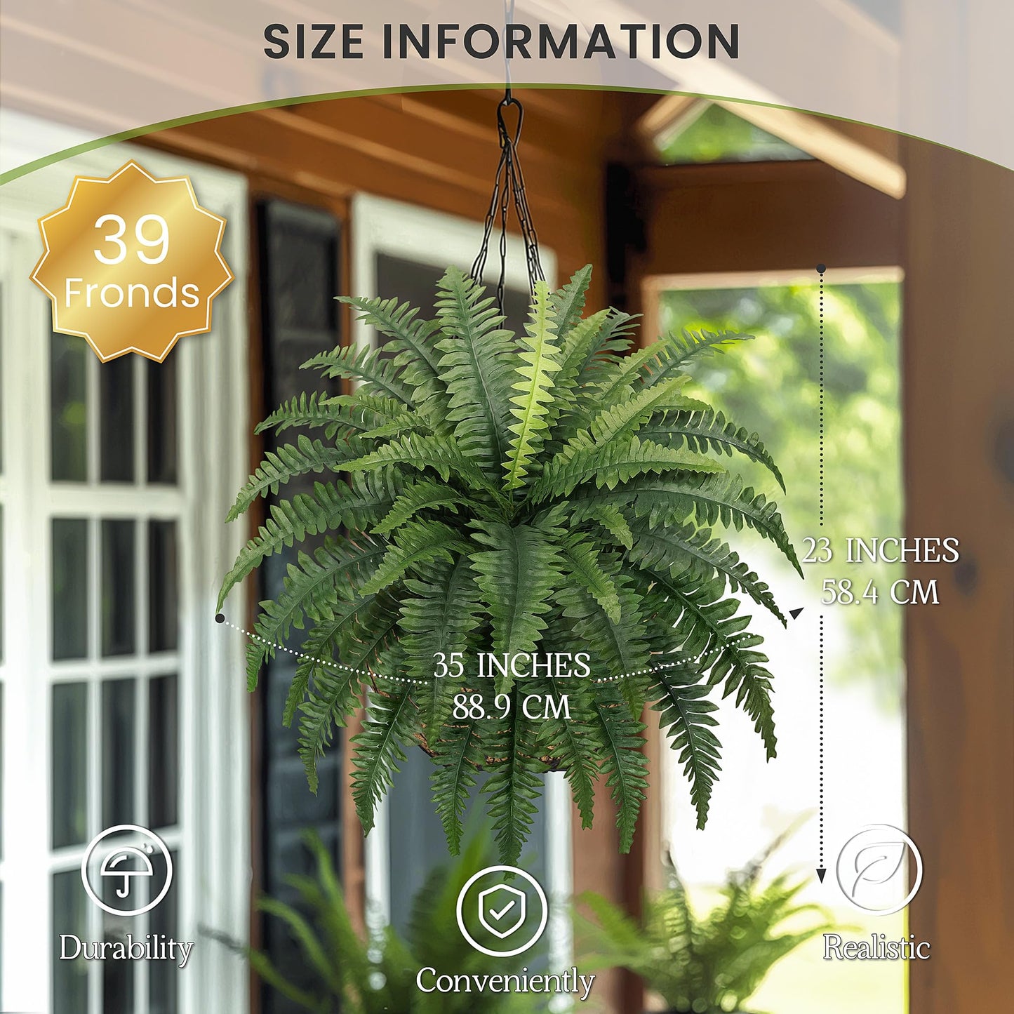 35" Ferns Artificial Bush Plants Large, 2 Artificial Boston Ferns with 39 Fronds for Outdoors Home Decor