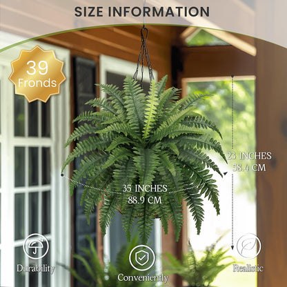 35" Ferns Artificial Bush Plants Large, 2 Artificial Boston Ferns with 39 Fronds for Outdoors Home Decor