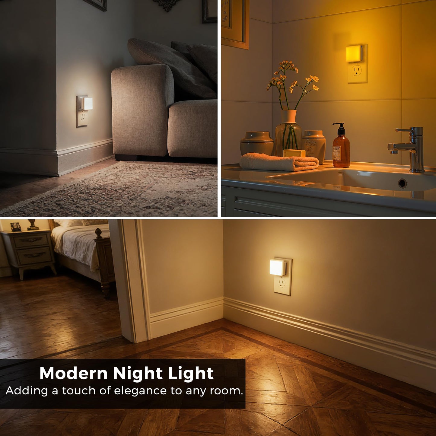 L LOHAS LED Night Lights Plug into Wall 2-Pack, 0.3W Plug in Night Light, Dusk to Dawn, 3000K Soft White, Bright Nightlight Auto-On/Off, for Adults Kids Room Bedroom Bathroom Hallway Kitchen, Non-Dim