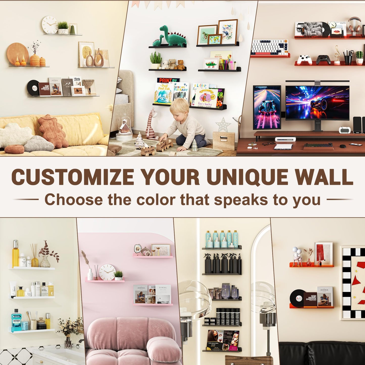 Floating Shelves for Wall Decor, 15" Extra Clear Wall Shelves for Bedroom, Living Room, Kitchen, Bathroom Decor, Nail Polish/Book/Decoration/Makeup/Perfume Organizer Floating Shelf-3Pack