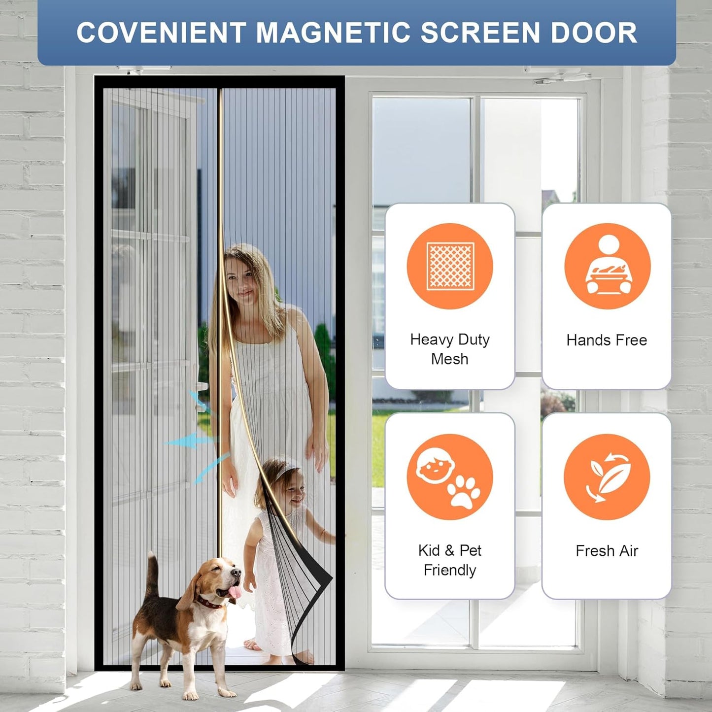 METAONLY Magnetic Screen Door Mesh, Works for Patio, Sliding Door, Keeps Bug Mosquito Out, Fresh Air Flow, Fits 36" x 80" Door - Curtain Size 38" x 82", Black