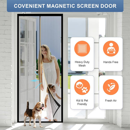 METAONLY Magnetic Screen Door Mesh, Works for Patio, Sliding Door, Keeps Bug Mosquito Out, Fresh Air Flow, Fits 36" x 80" Door - Curtain Size 38" x 82", Black