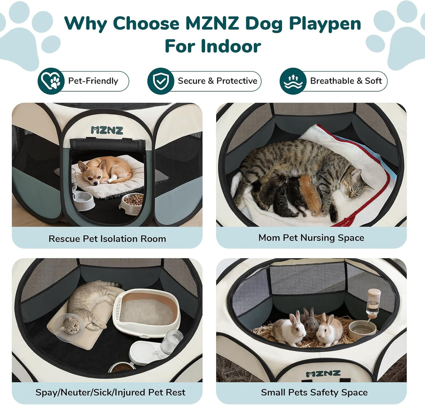 Dog Cat Playpen, Portable Small Animal Playpen Crate Indoor for Dogs Cats Rabbits, Foldable Guinea Pigs Bunny Cage Enclosure for Outdoor, Pop Up Dogs Cats Tent Kennel with Carrying Case, Grey