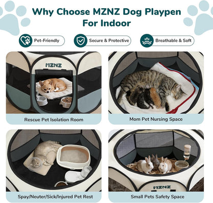 Dog Cat Playpen, Portable Small Animal Playpen Crate Indoor for Dogs Cats Rabbits, Foldable Guinea Pigs Bunny Cage Enclosure for Outdoor, Pop Up Dogs Cats Tent Kennel with Carrying Case, Grey