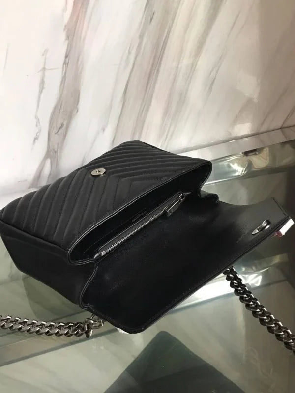 YSL Envelope Leather Handbag in Silver Hardware