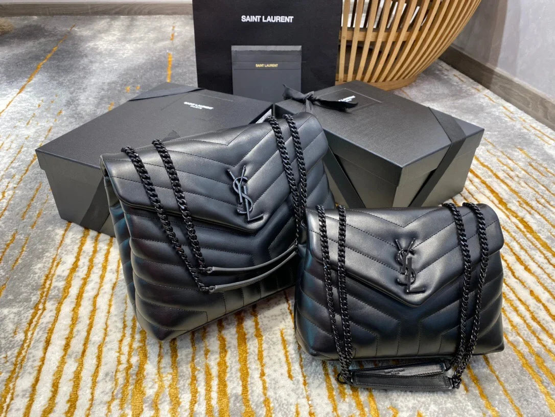 YSL Loulou Small in Matelass茅 鈥淵鈥� Leather Bag Black Hardware