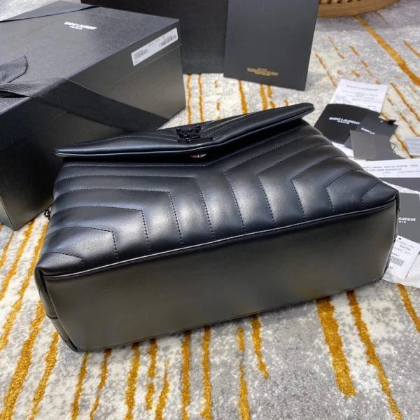 YSL Loulou Small in Matelass茅 鈥淵鈥� Leather Bag Black Hardware