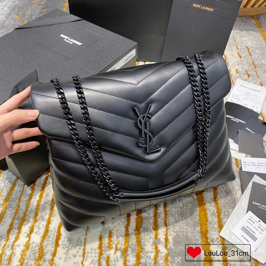 YSL Loulou Small in Matelass茅 鈥淵鈥� Leather Bag Black Hardware