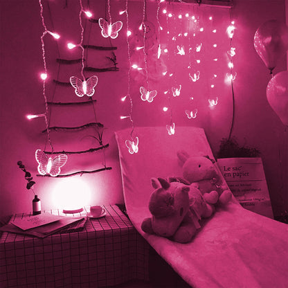 Butterfly Curtain Lights, 4.9ft 48 LED USB Window Fairy Lights 10 Butterflies 8 Modes Firefly Twinkle Timer String Lights with Remote for Room Bedroom Wall Ceiling Party Wedding Christmas