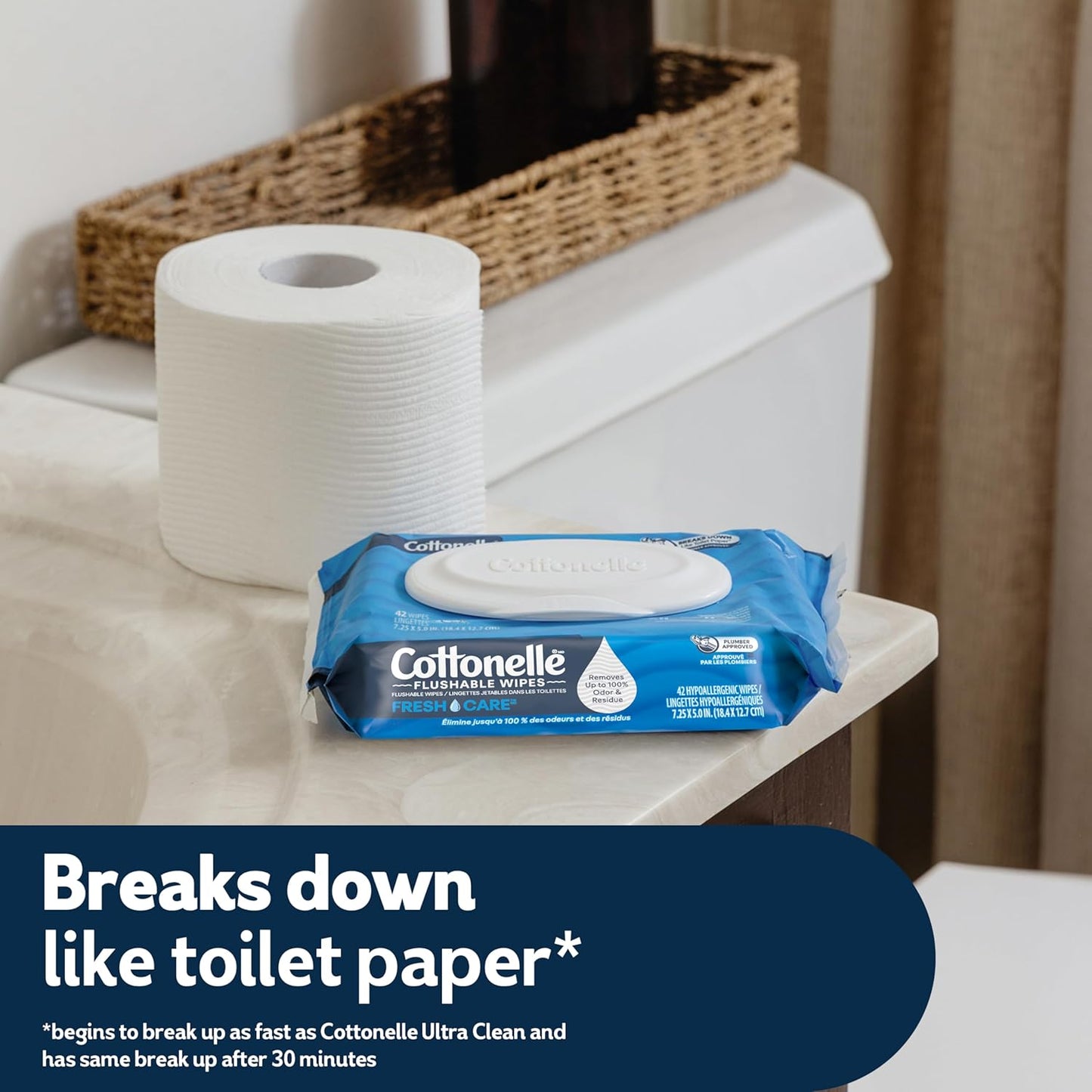 Cottonelle Fresh Care Flushable Wet Wipes, Adult Wet Wipes, 4 Flip-Top Packs, 42 Wipes Per Pack (168 Total Wipes), Packaging May Vary