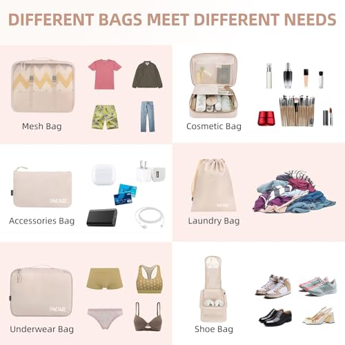 BAGAIL 8 Set Packing Cubes Luggage Packing Organizers for Travel Accessories-Cream