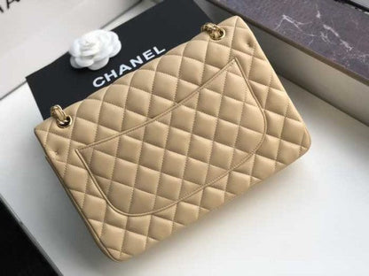 Chanel Classic Double Flap 30 Shoulder Bag Beige Golden Hardware