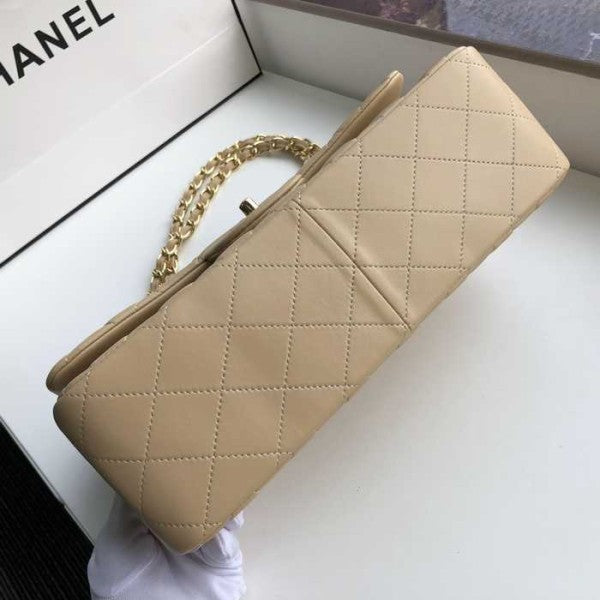 Chanel Classic Double Flap 30 Shoulder Bag Beige Golden Hardware