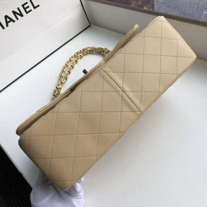 Chanel Classic Double Flap 30 Shoulder Bag Beige Golden Hardware