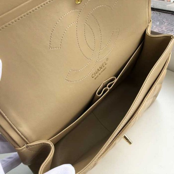 Chanel Classic Double Flap 30 Shoulder Bag Beige Golden Hardware