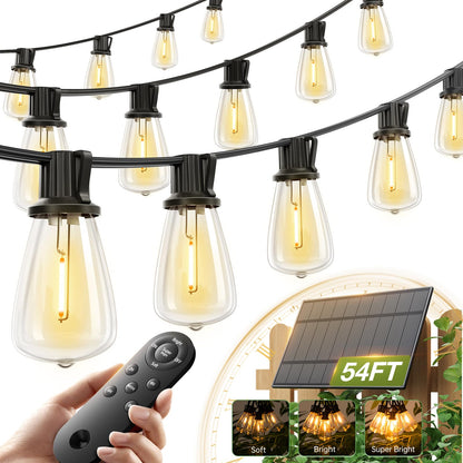 addlon 52(48+4) FT Solar String Lights Waterproof,Patio Lights Solar Powered with Remote & USB Port 16+1 LED Shatterproof Bulbs 3 Light Modes, Dimmable Solar Light for Camping Backyard Garden
