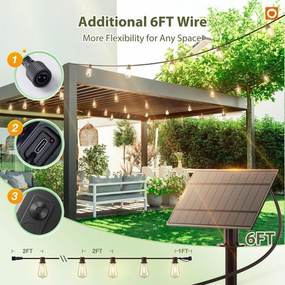 addlon 52(48+4) FT Solar String Lights Waterproof,Patio Lights Solar Powered with Remote & USB Port 16+1 LED Shatterproof Bulbs 3 Light Modes, Dimmable Solar Light for Camping Backyard Garden