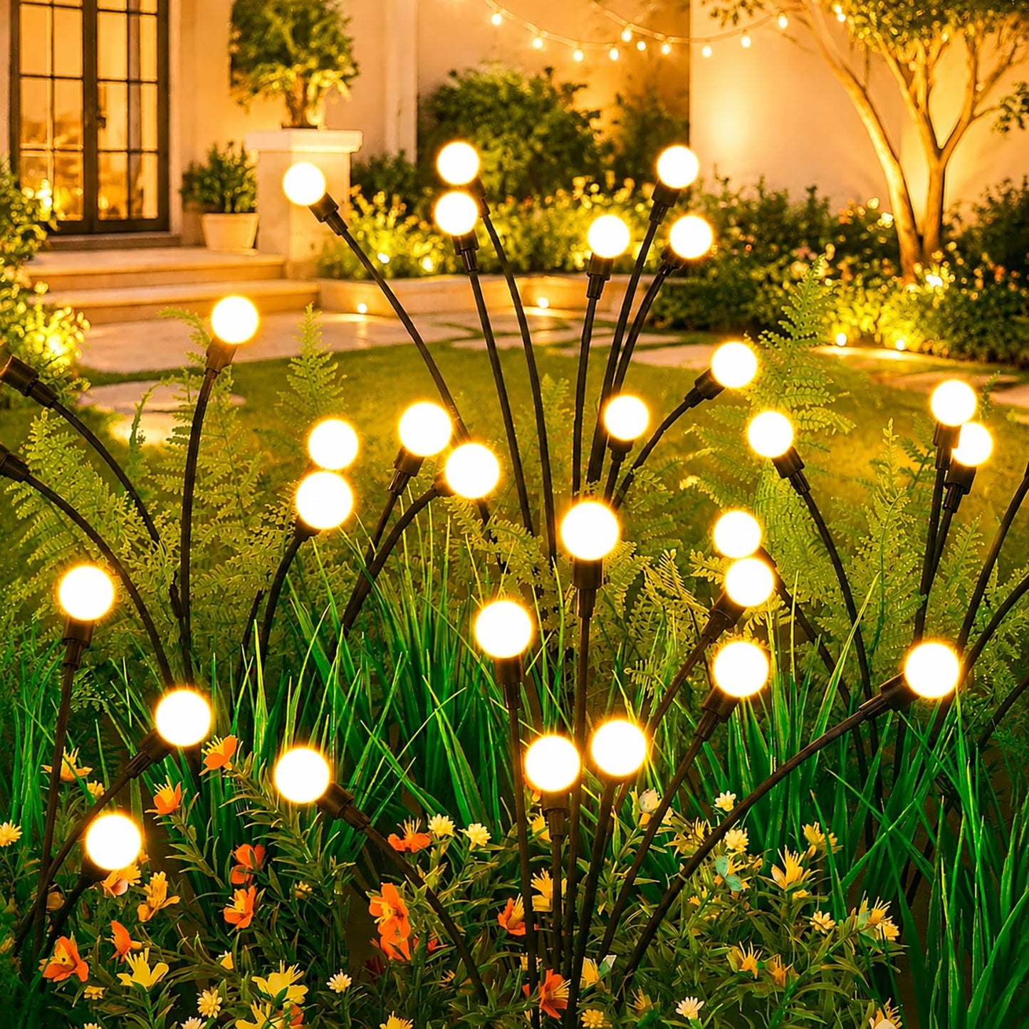Solar Lights Outdoor(4 Pack,32 LEDs), ASMAD Solar Garden Lights, Outdoor Decorations, Firefly Light for Patio Decor, Big Bulb, Unique Gifts for Women, Gifts...