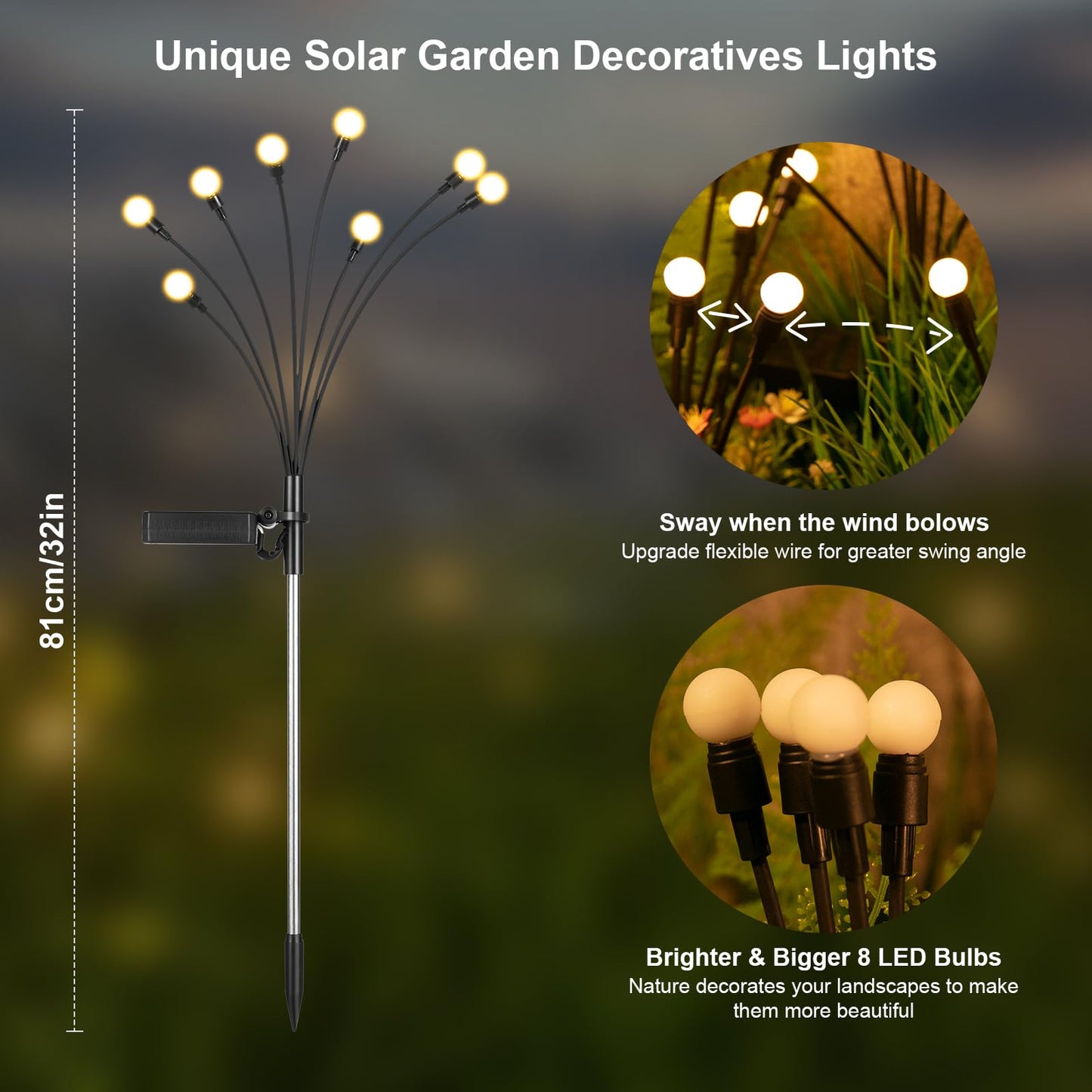 Solar Lights Outdoor(4 Pack,32 LEDs), ASMAD Solar Garden Lights, Outdoor Decorations, Firefly Light for Patio Decor, Big Bulb, Unique Gifts for Women, Gifts...