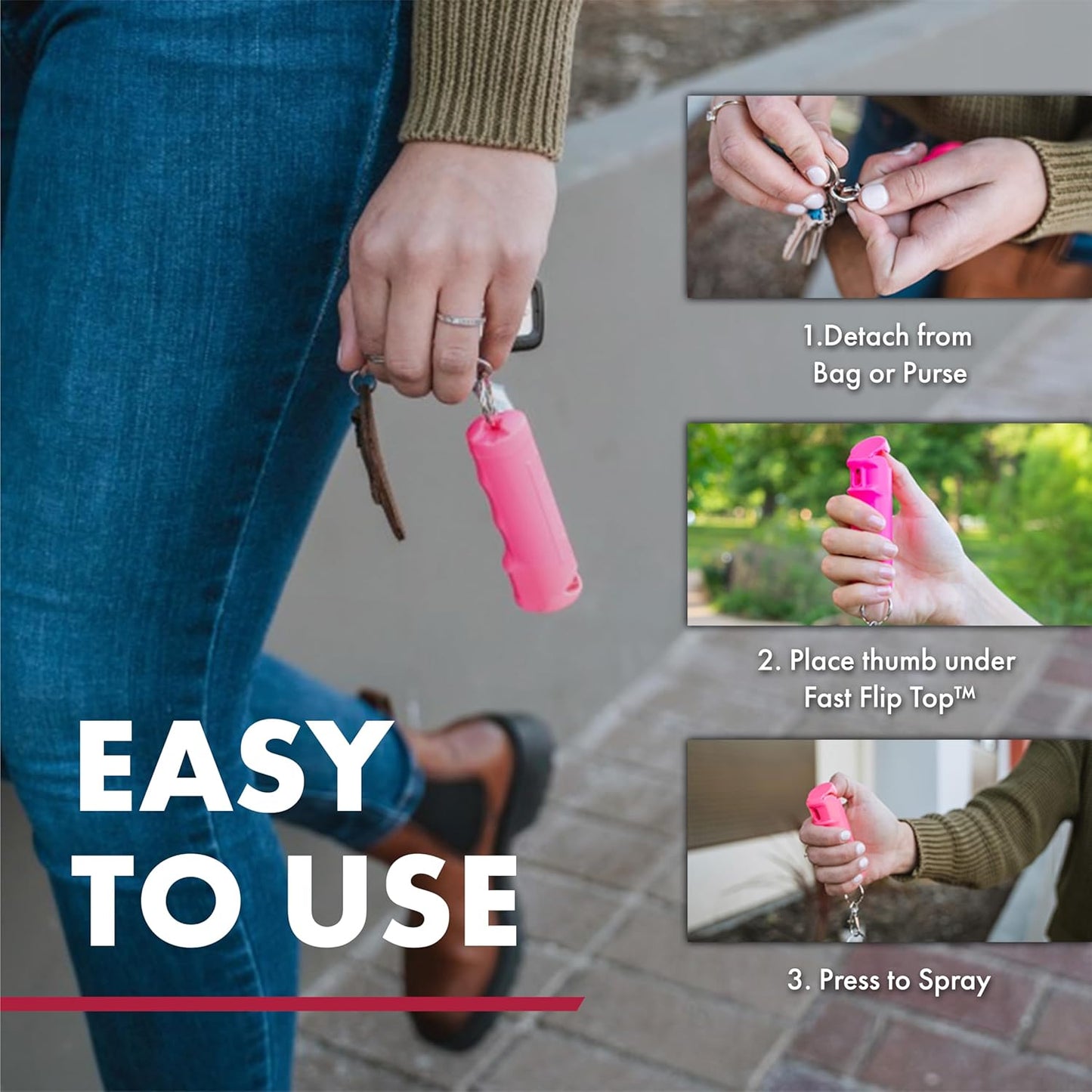 SABRE Pepper Spray with Fast Flip Top Safety & Snap‑Clip Keychain for Self Defense - Maximum Police Strength OC with UV Marking Dye, Finger Grip, 10‑Sec. Spray, 14-ft Range, Made in USA, 0.54 fl oz