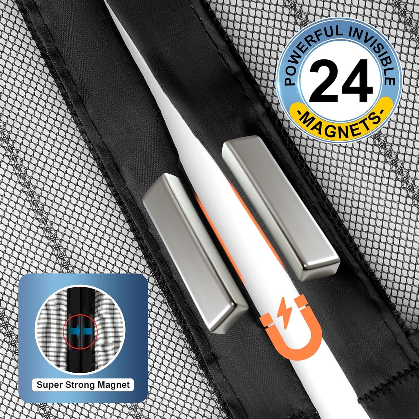 METAONLY Magnetic Screen Door Mesh, Works for Patio, Sliding Door, Keeps Bug Mosquito Out, Fresh Air Flow, Fits 36" x 80" Door - Curtain Size 38" x 82", Black