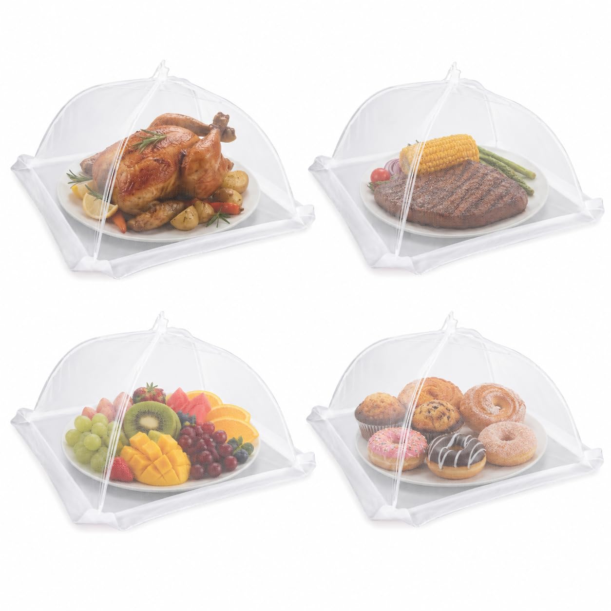 Large Food Cover,6 Pack Mesh Food Tent,17"x17",White Nylon Covers,Pop-Up Umbrella Screen Tents,Patio Net for Outdoor Camping, Picnics, Parties,BBQ,Collapsible and Reusable
