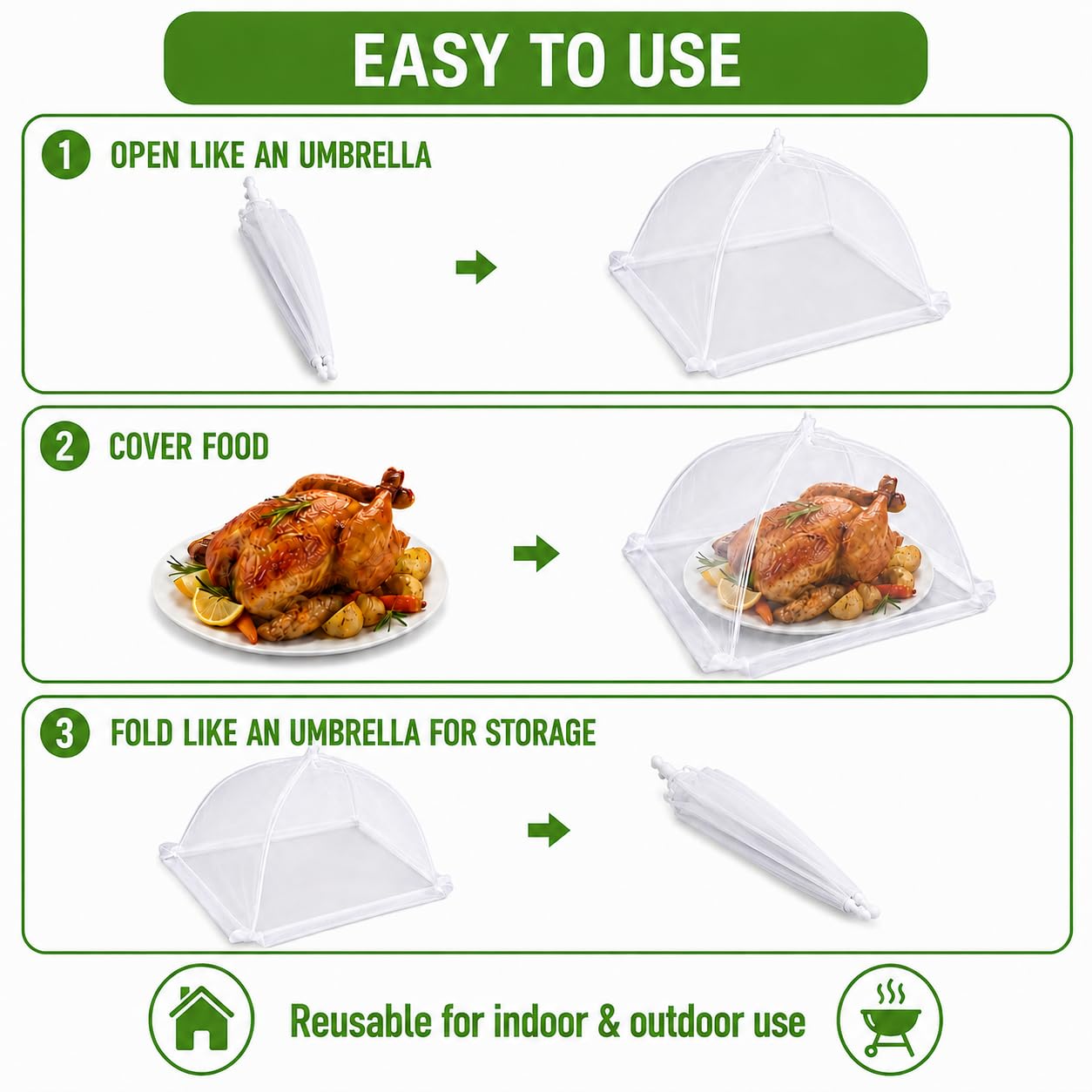 Large Food Cover,6 Pack Mesh Food Tent,17"x17",White Nylon Covers,Pop-Up Umbrella Screen Tents,Patio Net for Outdoor Camping, Picnics, Parties,BBQ,Collapsible and Reusable