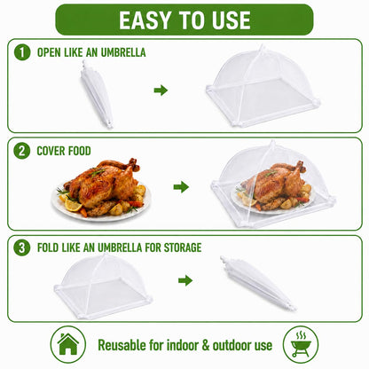 Large Food Cover,6 Pack Mesh Food Tent,17"x17",White Nylon Covers,Pop-Up Umbrella Screen Tents,Patio Net for Outdoor Camping, Picnics, Parties,BBQ,Collapsible and Reusable