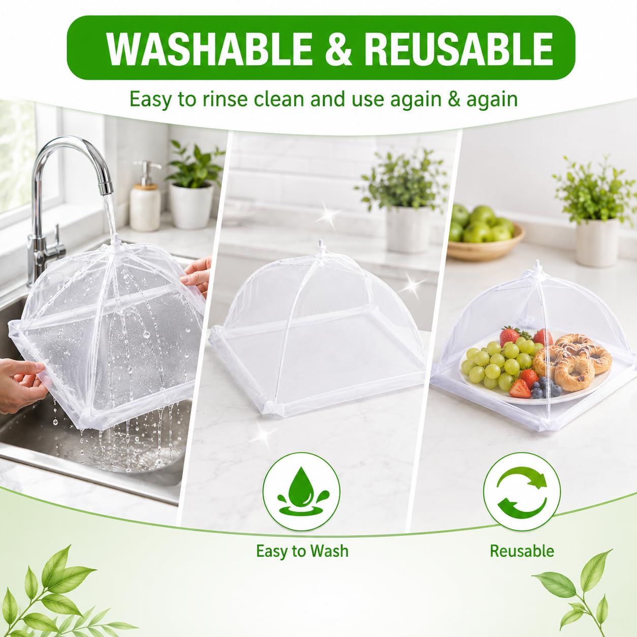 Large Food Cover,6 Pack Mesh Food Tent,17"x17",White Nylon Covers,Pop-Up Umbrella Screen Tents,Patio Net for Outdoor Camping, Picnics, Parties,BBQ,Collapsible and Reusable
