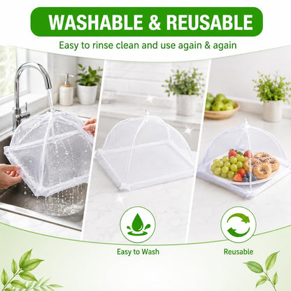 Large Food Cover,6 Pack Mesh Food Tent,17"x17",White Nylon Covers,Pop-Up Umbrella Screen Tents,Patio Net for Outdoor Camping, Picnics, Parties,BBQ,Collapsible and Reusable