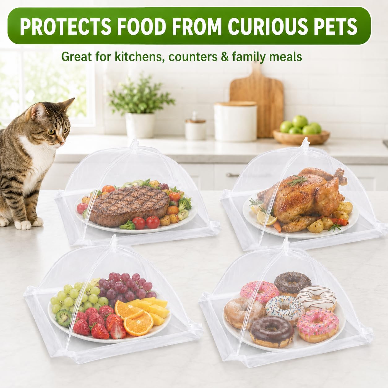 Large Food Cover,6 Pack Mesh Food Tent,17"x17",White Nylon Covers,Pop-Up Umbrella Screen Tents,Patio Net for Outdoor Camping, Picnics, Parties,BBQ,Collapsible and Reusable
