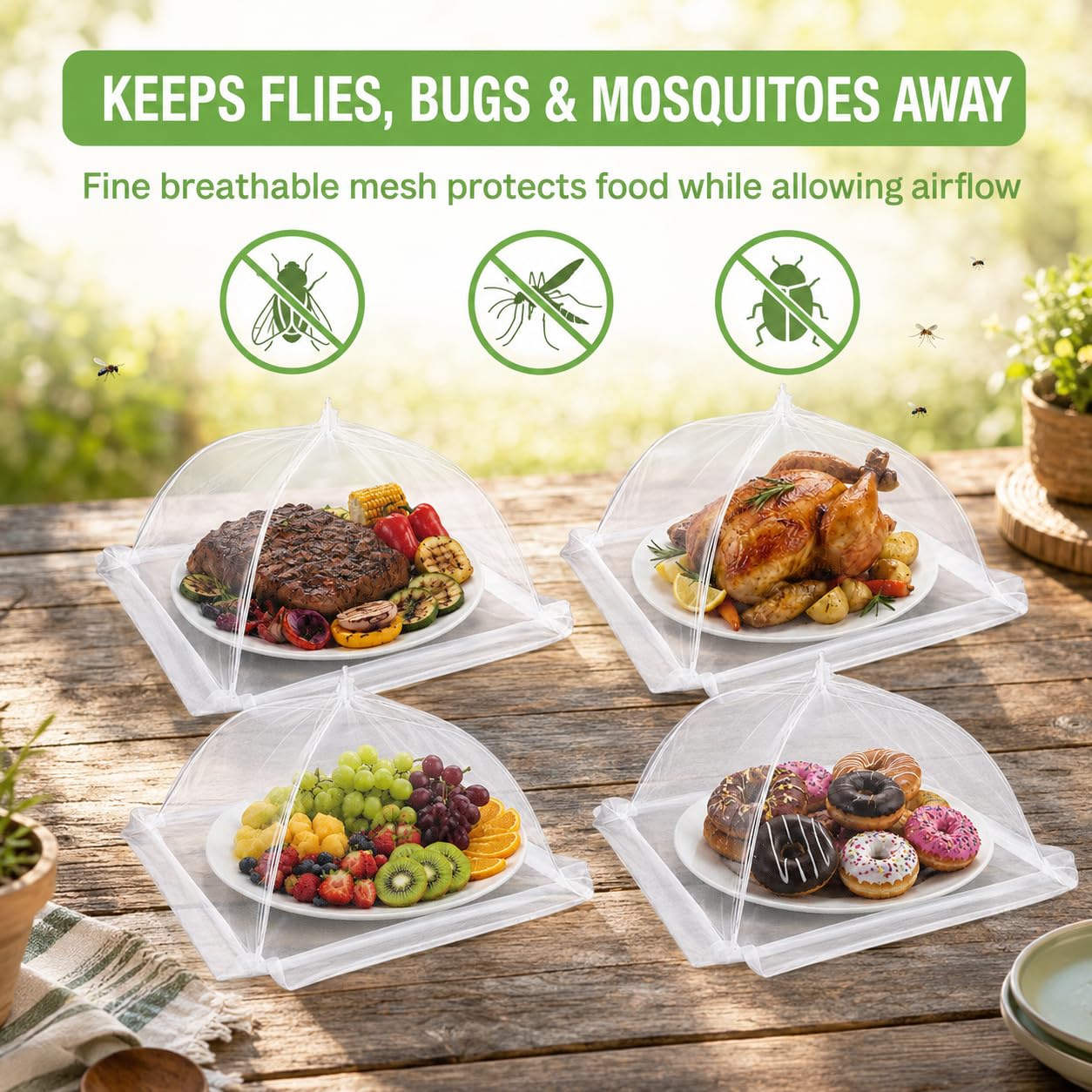 Large Food Cover,6 Pack Mesh Food Tent,17"x17",White Nylon Covers,Pop-Up Umbrella Screen Tents,Patio Net for Outdoor Camping, Picnics, Parties,BBQ,Collapsible and Reusable