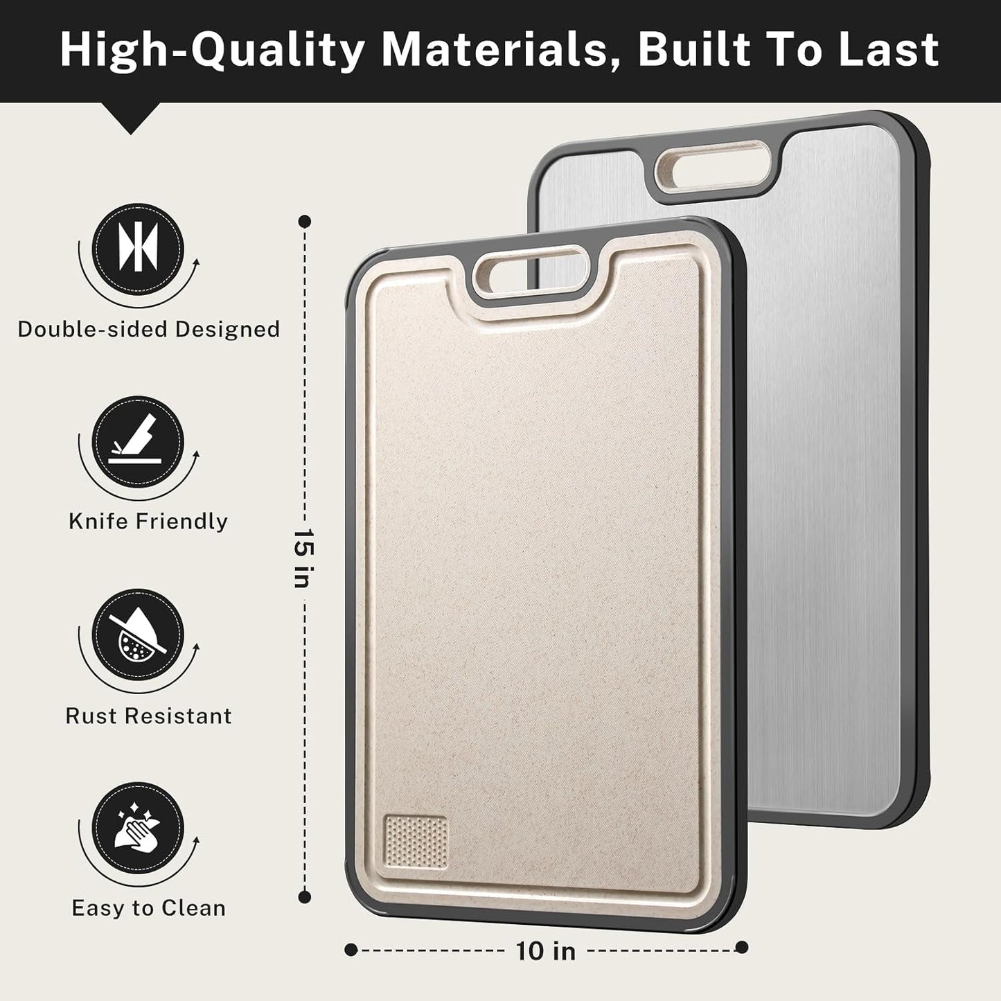 Titanium Cutting Board, Double Sided Cutting Boards for kitchen, Pure Titanium and Wheat Straw PP, Food-Grade, non Toxic - Easy to Clean