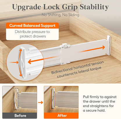 Lifewit Drawer Dividers for Clothes, 3.2" High 10.5"-16.5" Expandable Dresser Drawer Organizers, Adjustable White Plastic Separators for Kitchen, Cabinet, Nursery, Socks & Underwear Storage, 4 Pack