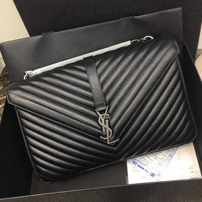 YSL Envelope Leather Handbag in Silver Hardware