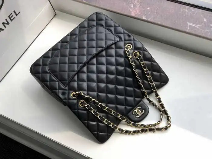 Chanel Classic Double Flap 30 Shoulder Bag Black Golden Hardware