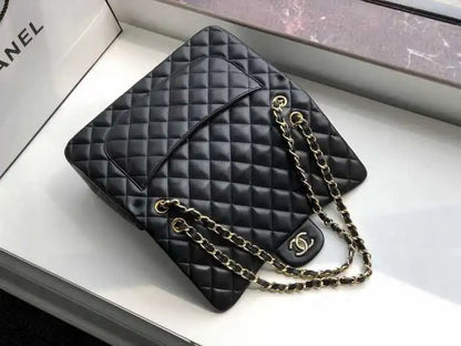 Chanel Classic Double Flap 30 Shoulder Bag Black Golden Hardware