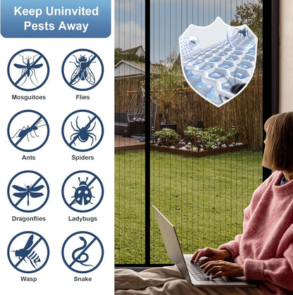 METAONLY Magnetic Screen Door Mesh, Works for Patio, Sliding Door, Keeps Bug Mosquito Out, Fresh Air Flow, Fits 36" x 80" Door - Curtain Size 38" x 82", Black