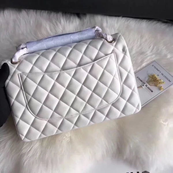 Chanel Classic Double Flap 30 Shoulder Bag White Golden Hardware