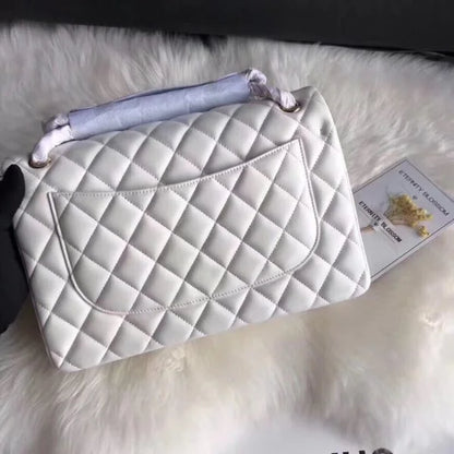 Chanel Classic Double Flap 30 Shoulder Bag White Golden Hardware