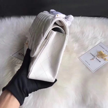 Chanel Classic Double Flap 30 Shoulder Bag White Golden Hardware